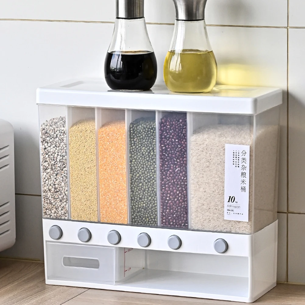 

Резервуар для хранения на 10 л, настенный дозатор для риса, хлопьев, влагостойкий пластиковый автоматический стеллаж, герметичные контейнер...