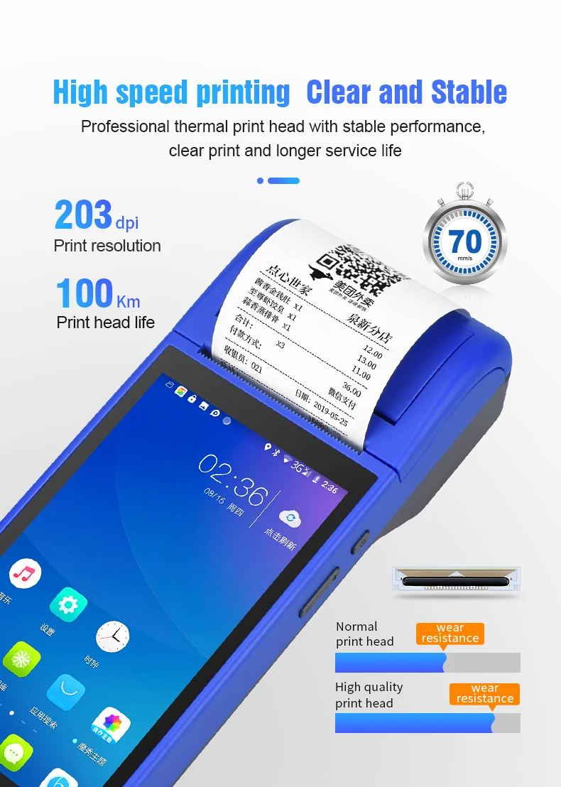 HD IPS экран 3G Wifi POS PDA терминал Ручной Смарт Беспроводной 58 мм BluetoothThermal принтер