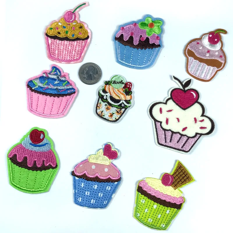 

50pcs/lot Embroidery Patch Ice Cream Love Heart Cherry Cake Flower Clothing Decoration Iron Heat Transfer Applique