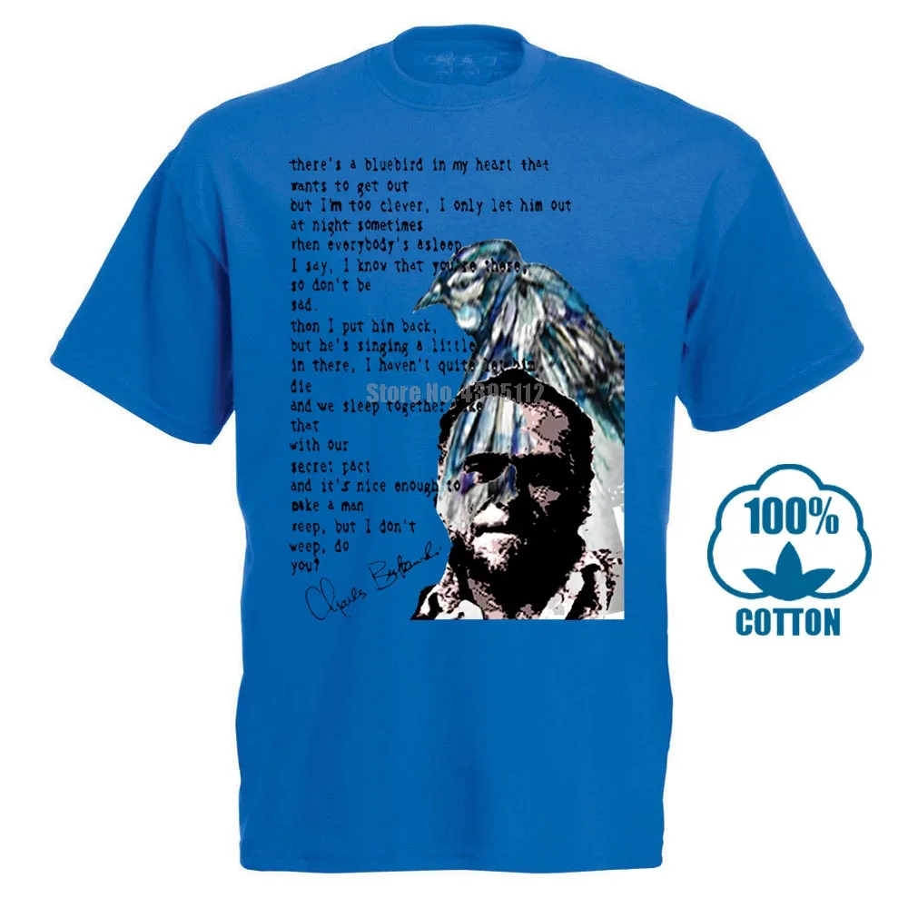 Синий Charles Bukowski синяя птица новая белая хлопковая Футболка хипстер harajuku брендовая одежда мужская футболка Новинка топы с круглым вырезом - Цвет: Синий