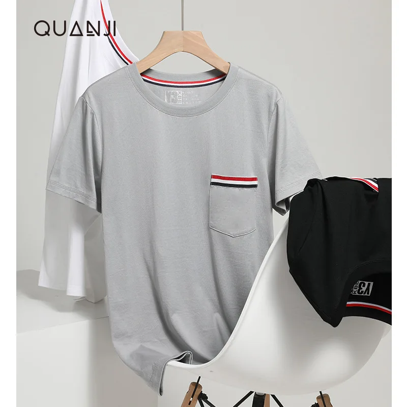 

Summer New Men 'S All-Cotton Short-Sleeved T-shirt Casual Loose Pima Cotton Solid Color Round Neck Half Sleeve Bottoming Shirt