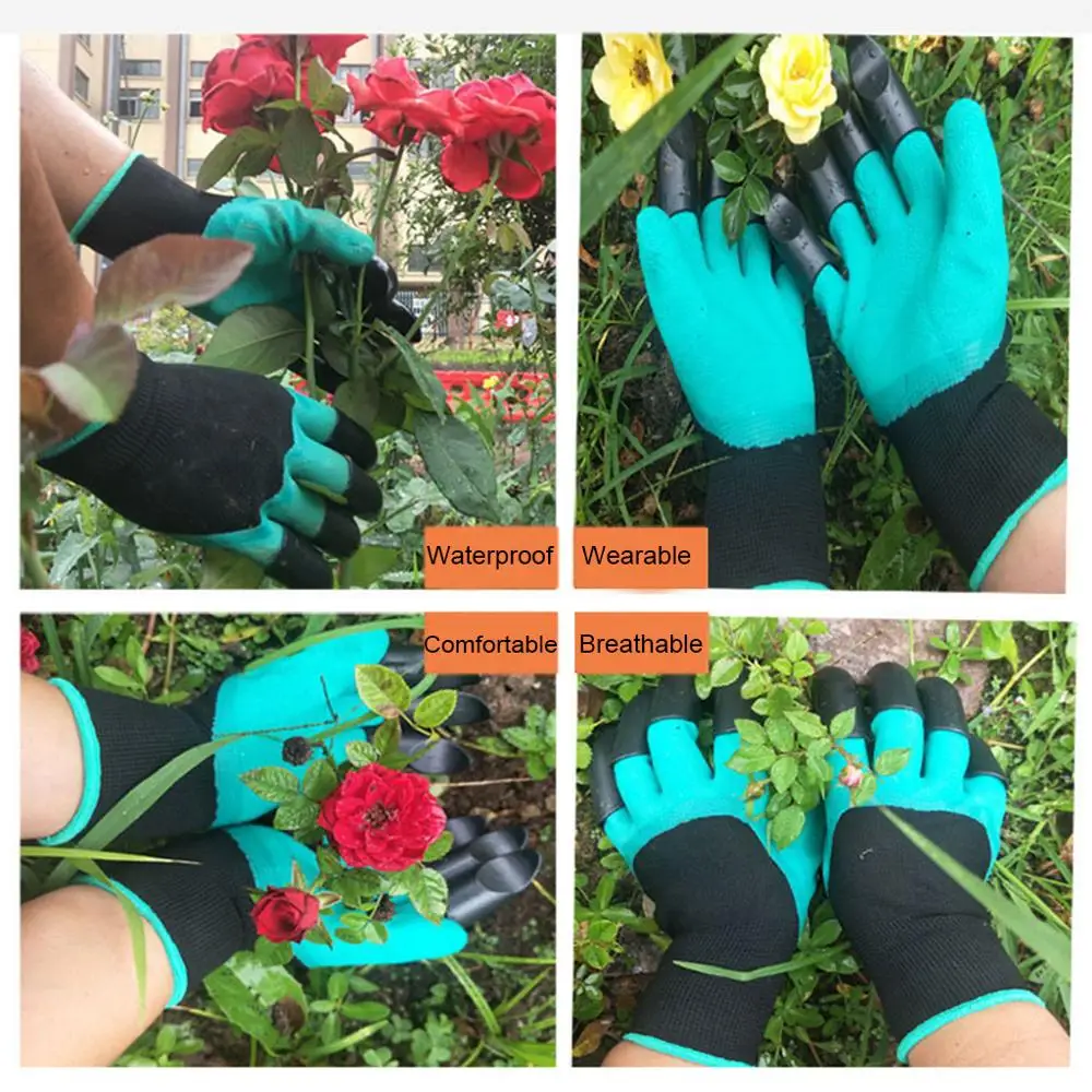 Водонепроницаемые садовые резиновые перчатки с пластиковыми когтями для
