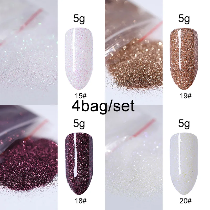 set 11 5 г/пакет, блестящий порошок для ногтей, для самостоятельного украшения ногтей, фиолетовый, синий, серебристый, пигмент для ногтей, пылевые наконечники, Блестящий мерцающий маникюр - Цвет: set 11