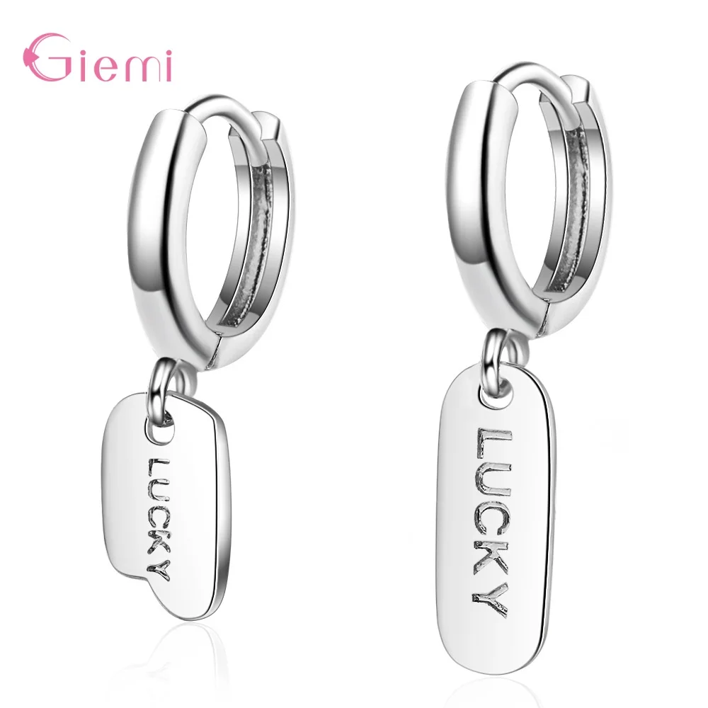 

Модные серьги-кольца из стерлингового серебра 925 пробы с надписью Lucky Tag для женщин, модные маленькие серьги-кольца Lucky Circle, ювелирные изделия...