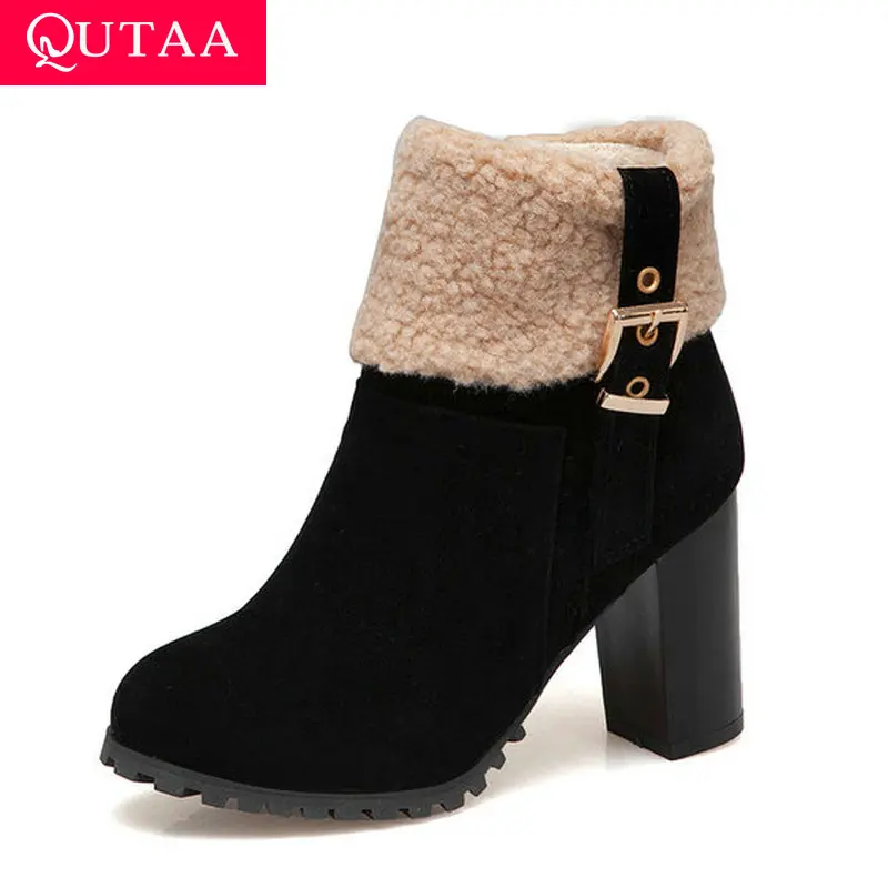 Женские ботильоны на молнии QUTAA черные ботинки из искусственной кожи и флока с