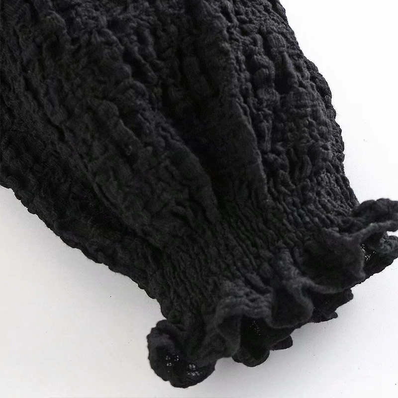 

ZA 2020 New Fashion Lace Folds V neck Women Single-breasted Blouses Long Sleeve Casual short Tops