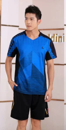 man blue set Новая модная футболка для бадминтона, спортивный костюм, рубашка для мужчин и женщин, футболка для тенниса, быстросохнущая одежда для бега, тренировочная форма для команды - Цвет: man blue set
