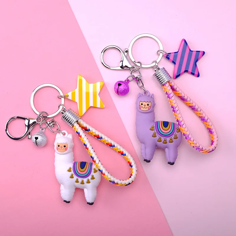 

Spot boutique creative Grass Mud Horse foreign trade leather rope Alpaca key chain female Korean Acrylic Pendant cute doll