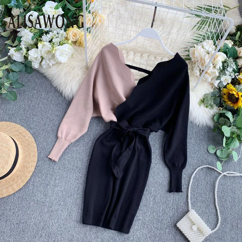 Женское трикотажное платье с V образным вырезом открытой спиной и длинным