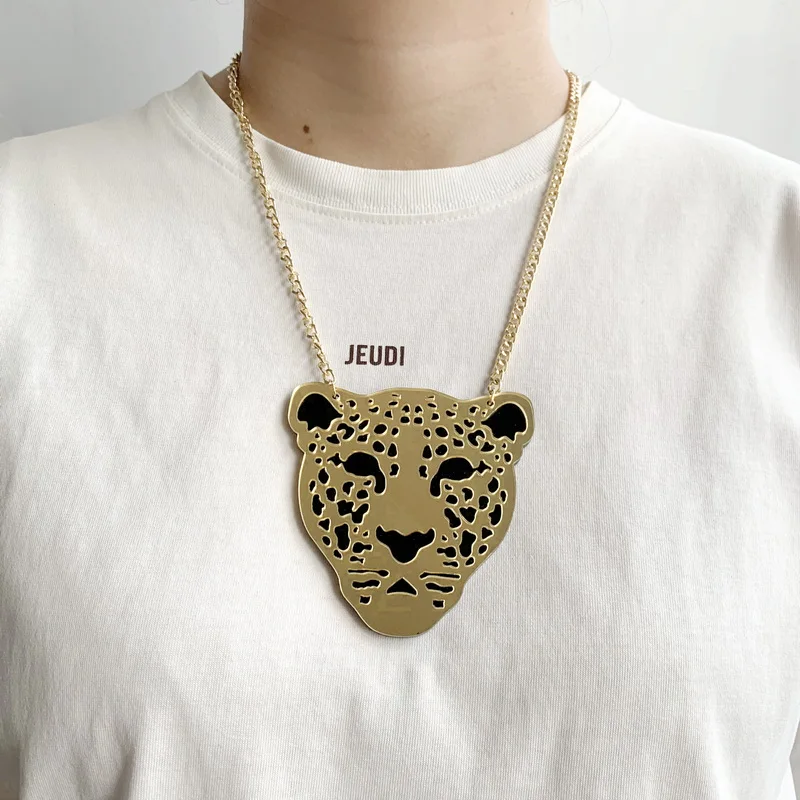 Модное акриловое женское ожерелье с изображением животного льва и леопарда |