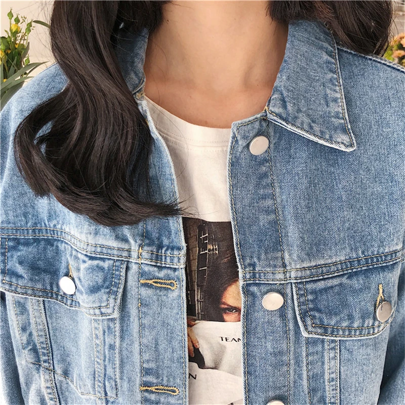 

Solid Turn-down Collar Jean Jacket for Women Loose Casual Blue Fashionable Women Coats Female outwear Denim Feminine Autumn