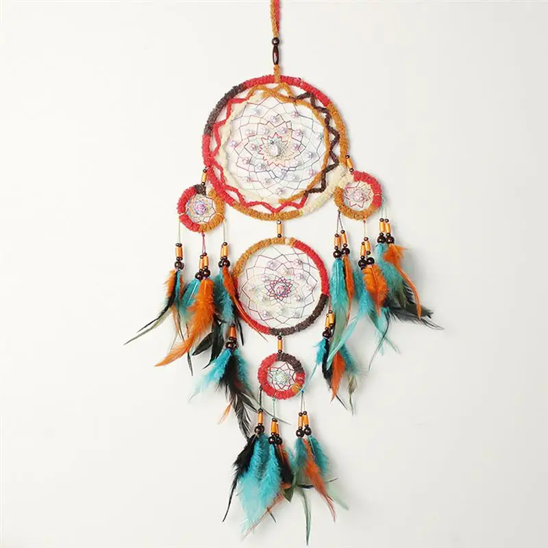 

Indian Dream Catcher 5 Rings Feather Tassel Wall Hanging Decor Handmade BirthdayGiftSouvenirDreamcatcherforHomeBedroom Ornaments