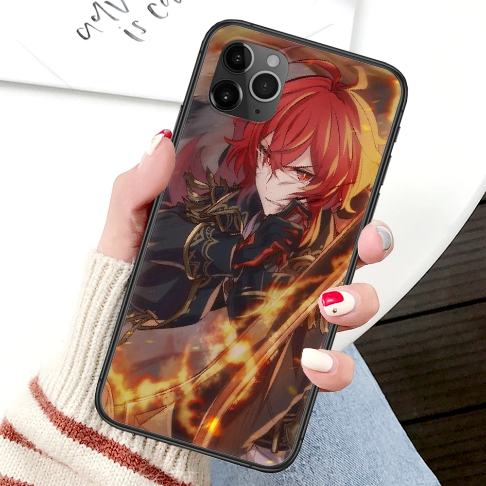 

Genshin Impact Diluc Phone Case For Iphone 4 4s 5 5S SE 5C 6 6S 7 8 Plus X XS XR 11 12 Mini Pro Max 2020 black Hoesjes 3D Bumper