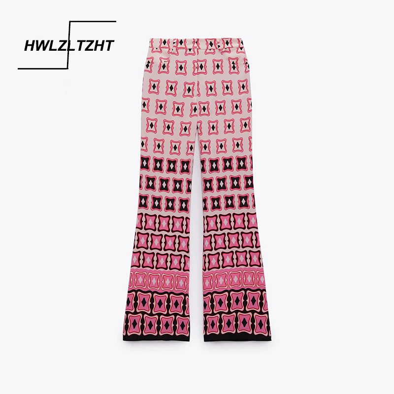 

Женские брюки-клеш HWLZLTZHT, с геометрическим принтом, с высокой талией, карманами спереди, винтажные, женские, уличные, летние, свободные