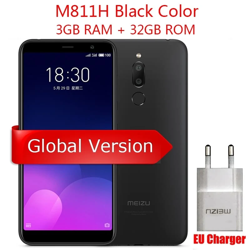 M811H Black 3G 32G Meizu M6T, 2 ГБ, 16 ГБ, глобальная версия, мобильный телефон, четыре ядра, 5,7 дюймов, ips экран, двойная задняя камера, отпечаток пальца, EU M6 T - Цвет: M811H Black 3G 32G