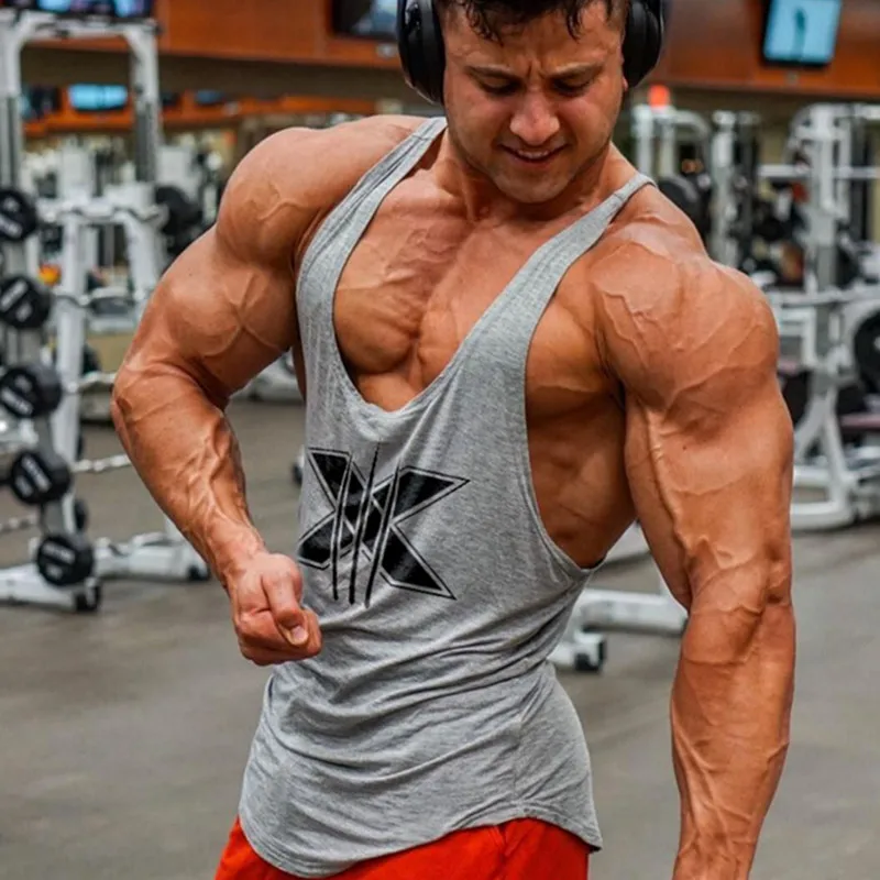 Мужская майка для бодибилдинга занятий фитнесом без рукавов хлопковая одежда