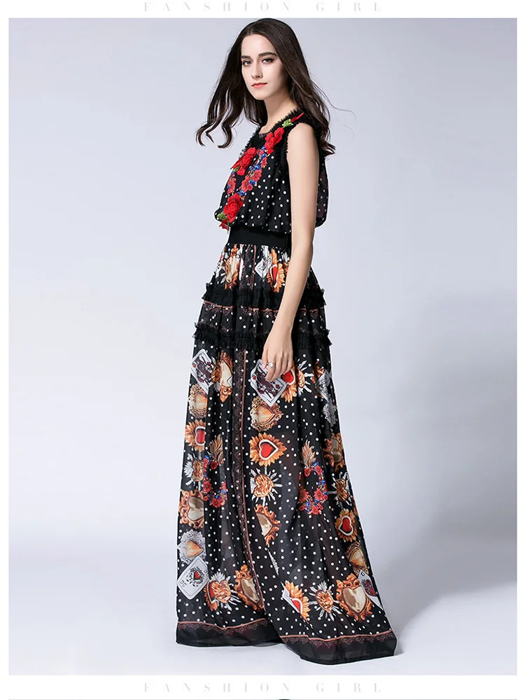 Женское платье с принтом JUNLINNA длинное вечернее без рукавов и круглым вырезом