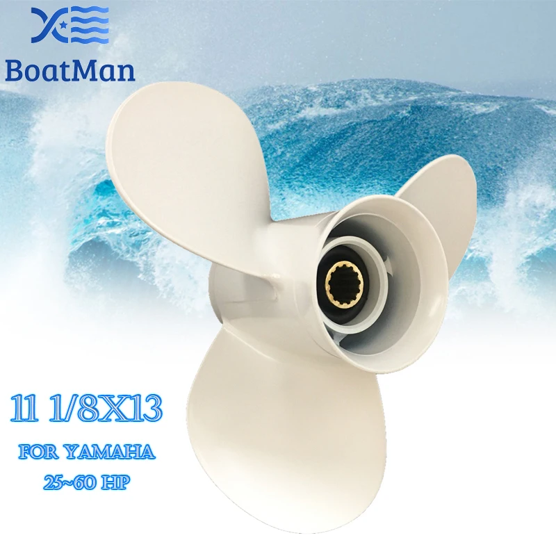 Boat Propeller 11 1/8x13 For Yamaha Outboard Motor T25HP 40HP 48HP 50HP Aluminum 13 Tooth Spline 663-45945-02-EL Engine Part