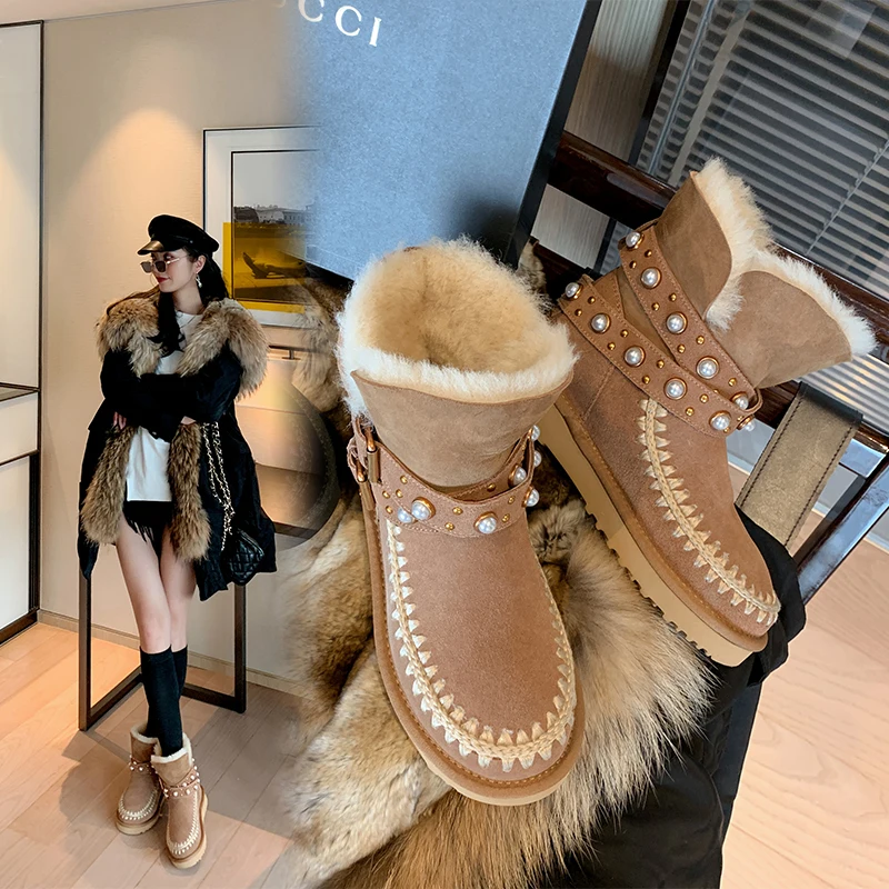 Роскошные брендовые зимние сапоги женская новая зимняя обувь из коровьей замши с