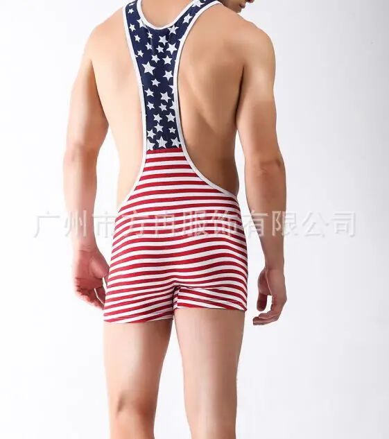 

Factory direct sales men's interest underwear soft milk silk American flag printed pants high waist men wrestling suit