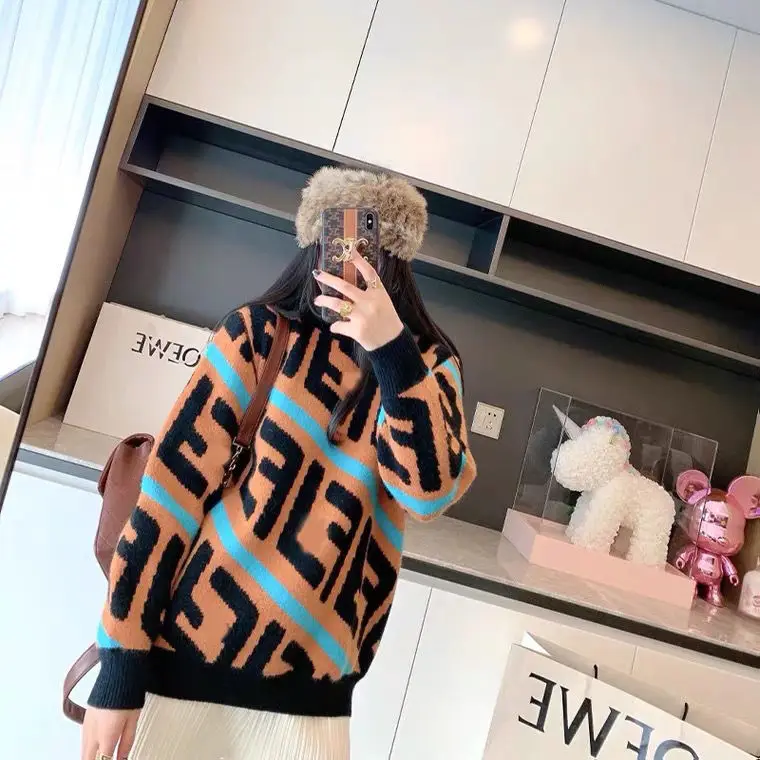 

Tide new girl temperament striped jacquard sweater fashionable loose Joker age reduction jacket