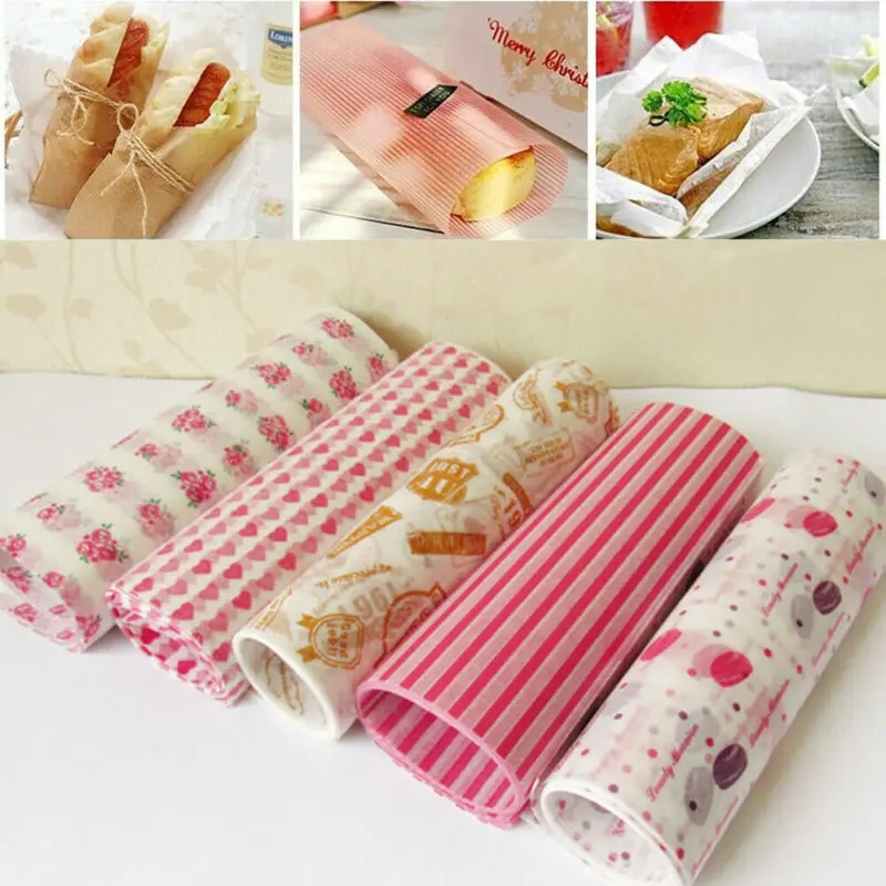 Wax Paper Food Wrapping Greaseproof Baking Soap Packaging New 7 styles Print Flowers Heart Macaron Stamp |