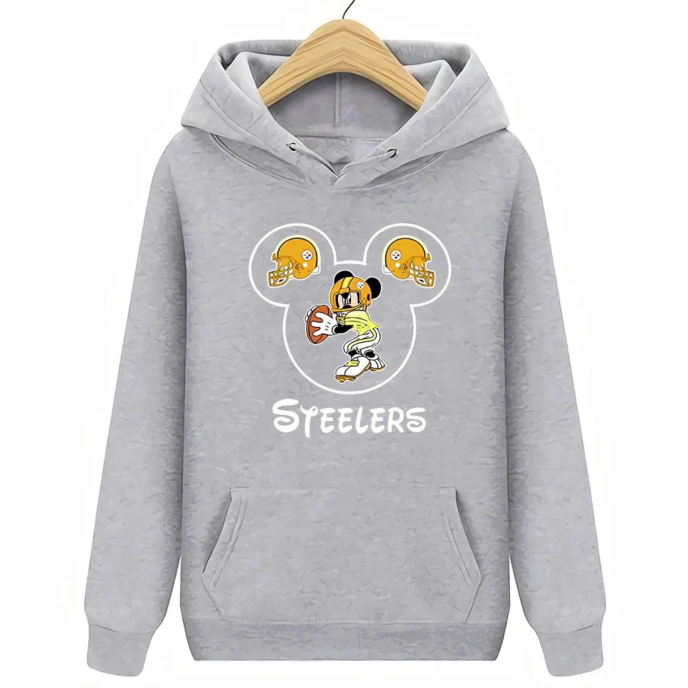 Серый Питтсбург уличная Harajuku хлопок Steelers Микки Маус толстовки и толстовки - Цвет: Серый