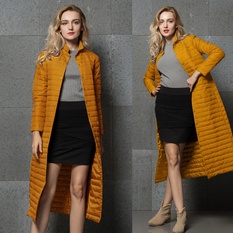 Легкий Женский пуховик 2019 зимнее Новое Белое Длинное Пальто приталенное супер