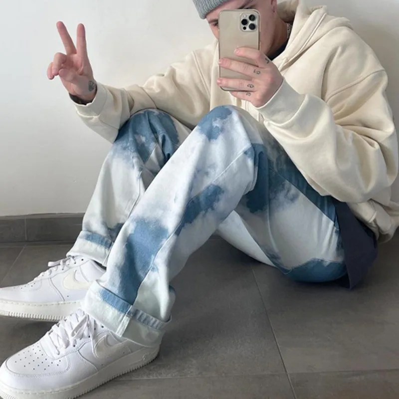 

Джинсы SYUHGFA мужские прямые с широкими штанинами, повседневные брюки из денима, модная уличная одежда в Корейском стиле, 2022