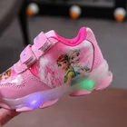 СВЕТОДИОДНЫЕ светящиеся туфли для девочек Disney, дышащие, модные, обувь для принцесс Холодное сердце, обувь для маленьких девочек