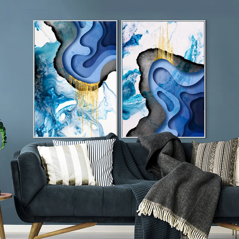 

Abstract Water Blue Curve Canvas Painting Decoration Poster Print Living Room Bedroom Office Nordic Picture Wall Art Home Decor