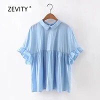 2017 new women vestidos vintage cute peter pan collar sky blue blouse shirts butterfly sleeve casual blusas femininas sb1070