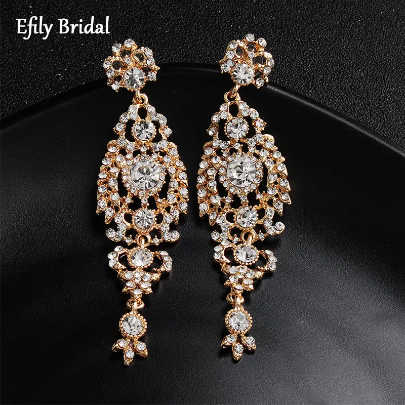 

Efily Luxury Big Rhinestones Long Drop Earring for Women Classic Jewelry Trend Wedding Earring for Brides Crystal Christmas Gift