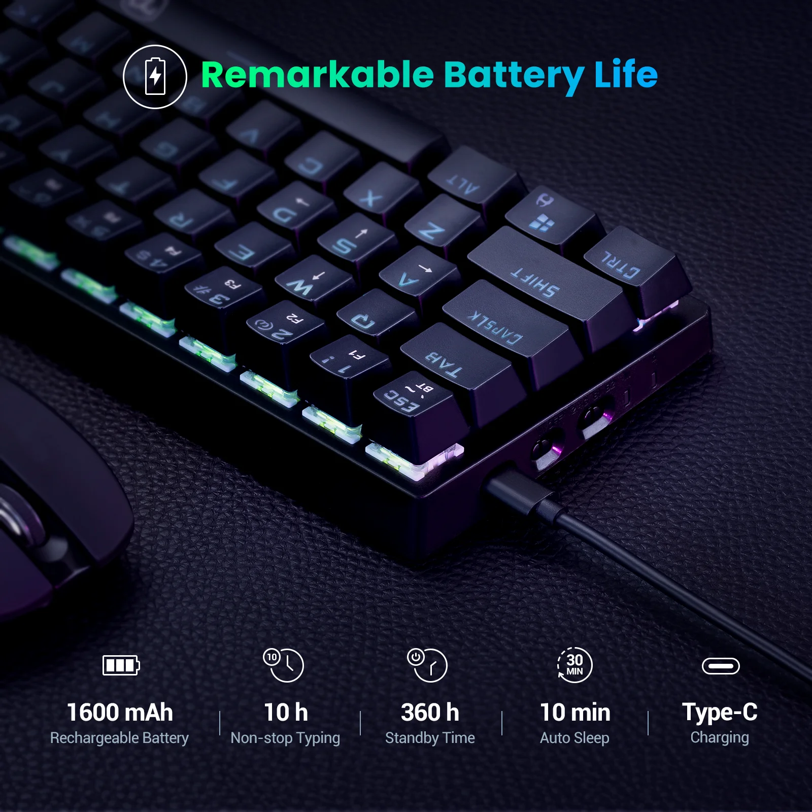 mpow pc335 2 4ghz wirelessbluetoothwired 60 mechanical keyboard 61 keys 3 modes rgb gaming keyboard with blue switch for fps free global shipping