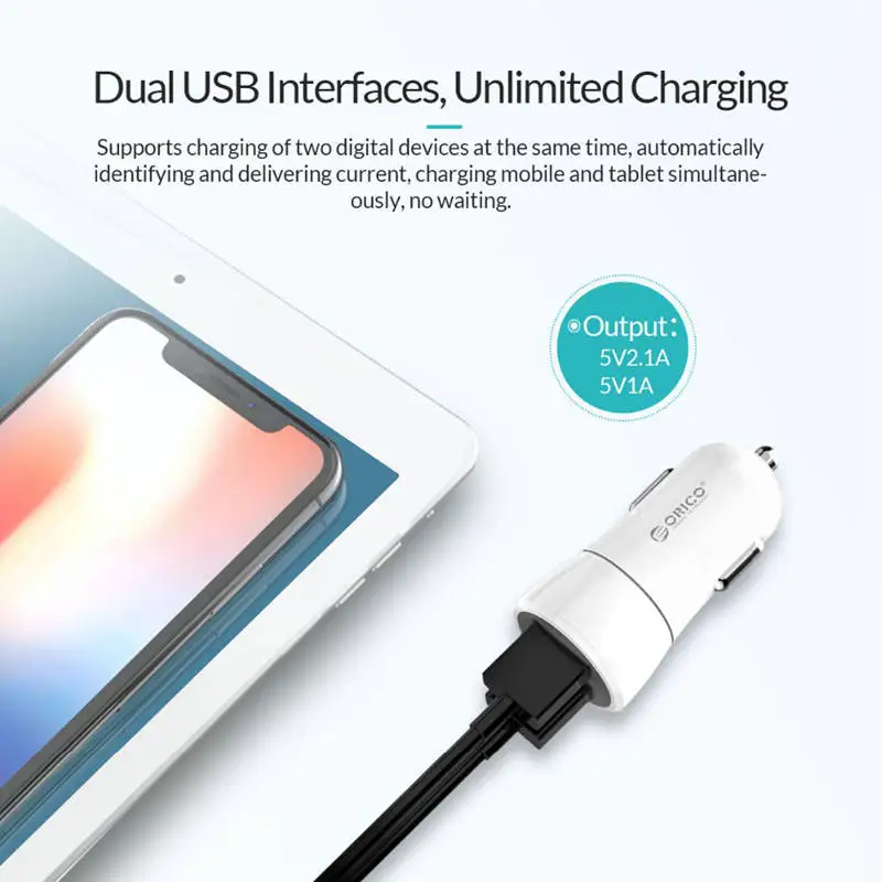 ORICO Портативный двойной USB Автомобильное зарядное устройство USB 2.4A 12 Вт прикуриватель разветвитель устройство быстрой зарядки для Iphone samsung Xiaomi