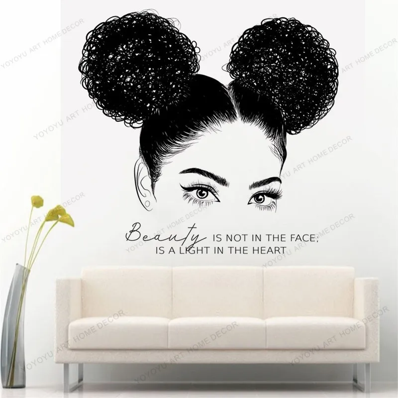 

African Woman Wall Decal Girl Wall Sticker Afro Girl Decal Quote Wall Decal Beauty Sticker Eyelashes Decal yw101