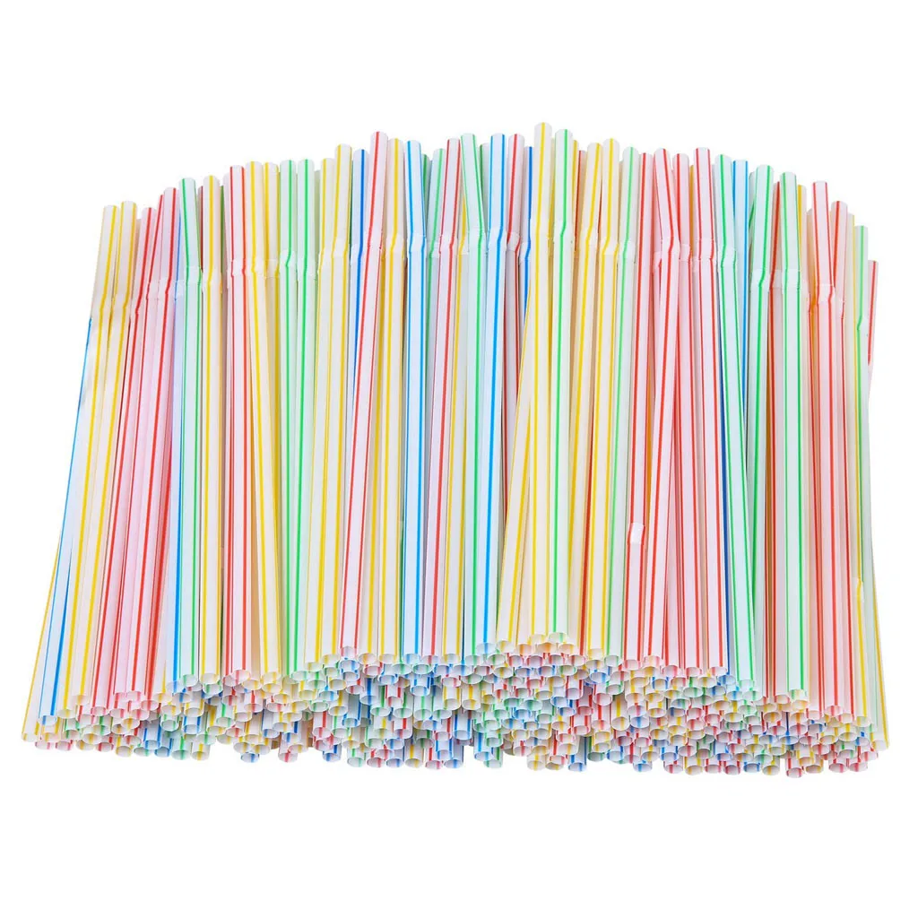 

200 Pieces Plastic Drinking Straws 8 Inches Long Multi-Colored Striped Bedable