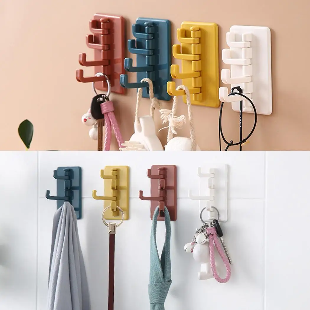1PC Durable Strong Dustproof Seamless Rotating Hook Home Wall 4 Color hooks for Kitchen Bedroom |