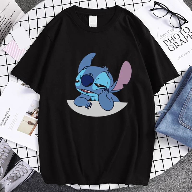 Топы женские и мужские Охана с мультяшным принтом коротким рукавом круглым