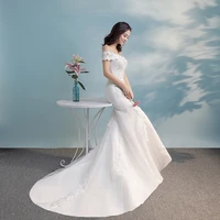 ezkuntza 2022 new mermaid wedding dress boat neck sweep brush train lace up mermaidtrumpet off the shoulder wrap bridal dress