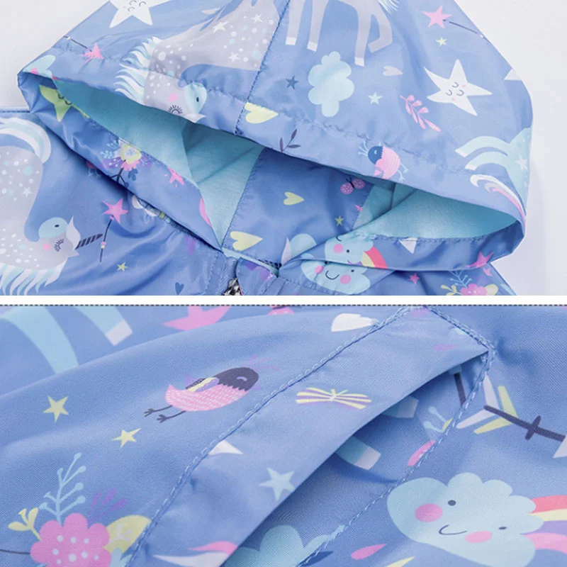 

Chaquetas rompevientos para nios y nias, rompevientos de unicornio, azul con capucha de dibujos animados, prendas de vestir