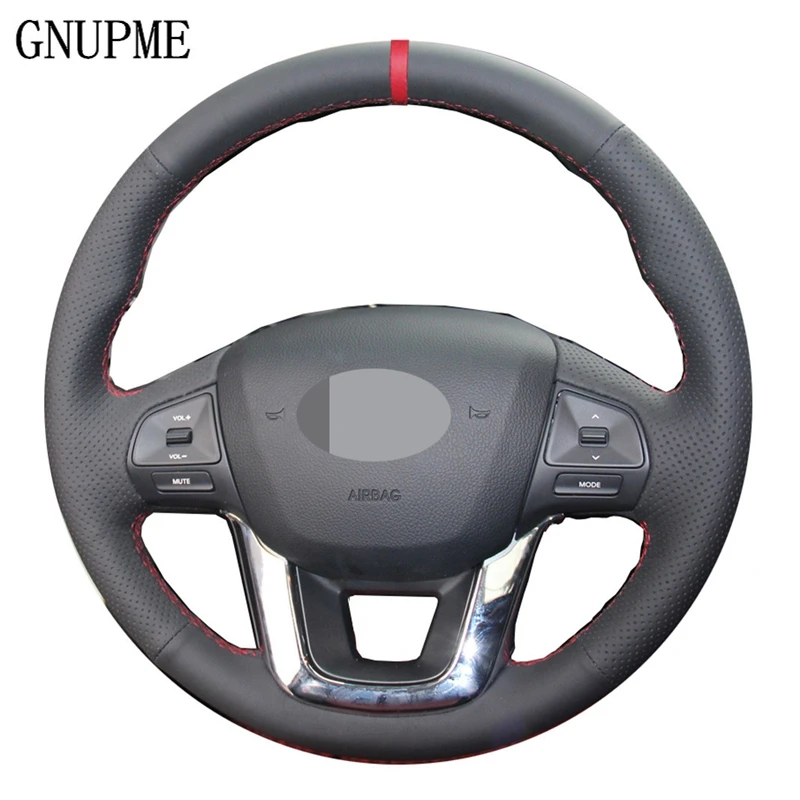 DIY черный красный искусственная кожа Чехол рулевого колеса автомобиля красного
