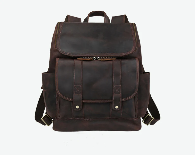 dark brown Винтажный кожаный мужской рюкзак crazy horse, многофункциональный, 15,6 дюймов, для ноутбука, большой емкости, рюкзак для путешествий, мужской рюкзак из воловьей кожи - Цвет: dark brown
