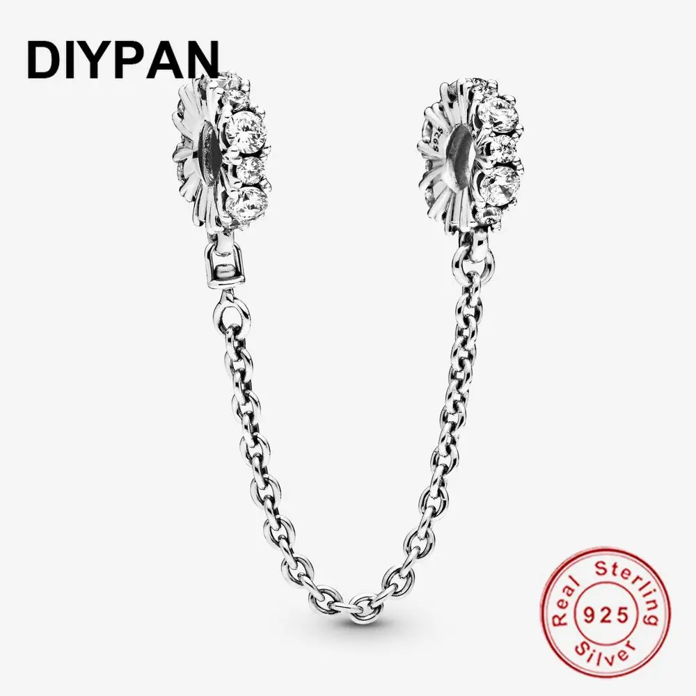 

Fit Original Pandora Bracelet Charm 925 Sterling Silver Clear Sparkle Safety Chain Charm Bangle Beads Women Jewelry Berloque