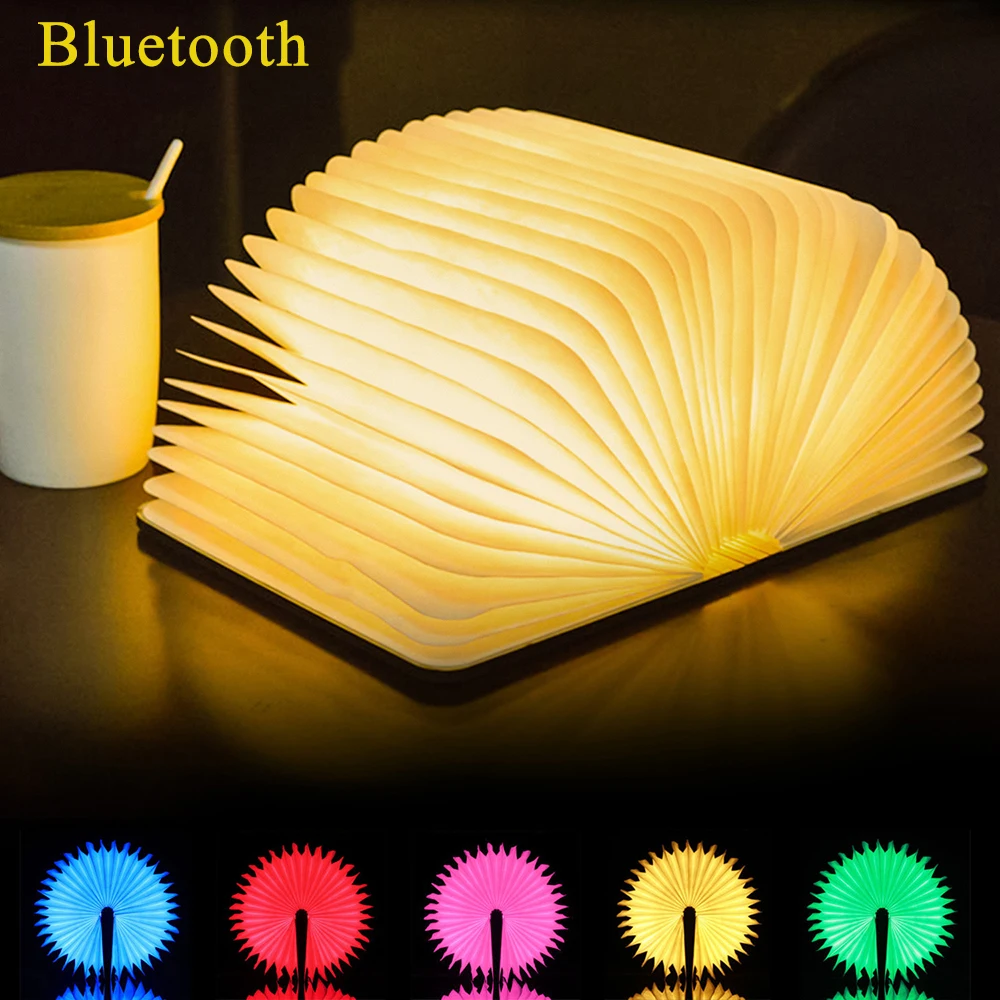 

USB перезаряжаемая светодиодная деревянная лампа для книг, ночные светильники, Bluetooth-динамик, прикроватная лампа для детей, Детский подарок н...