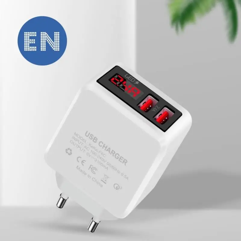 Зарядное устройство US EU UK с цифровым дисплеем а двойной USB-адаптер для