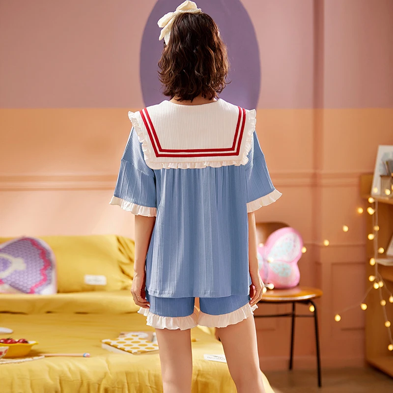 Пижамный комплект Женский хлопковый модная домашняя одежда в колледжском стиле