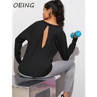 2021 long sleeve exercise shirt women fitness yoga clothes open back breathable workout activewear tops