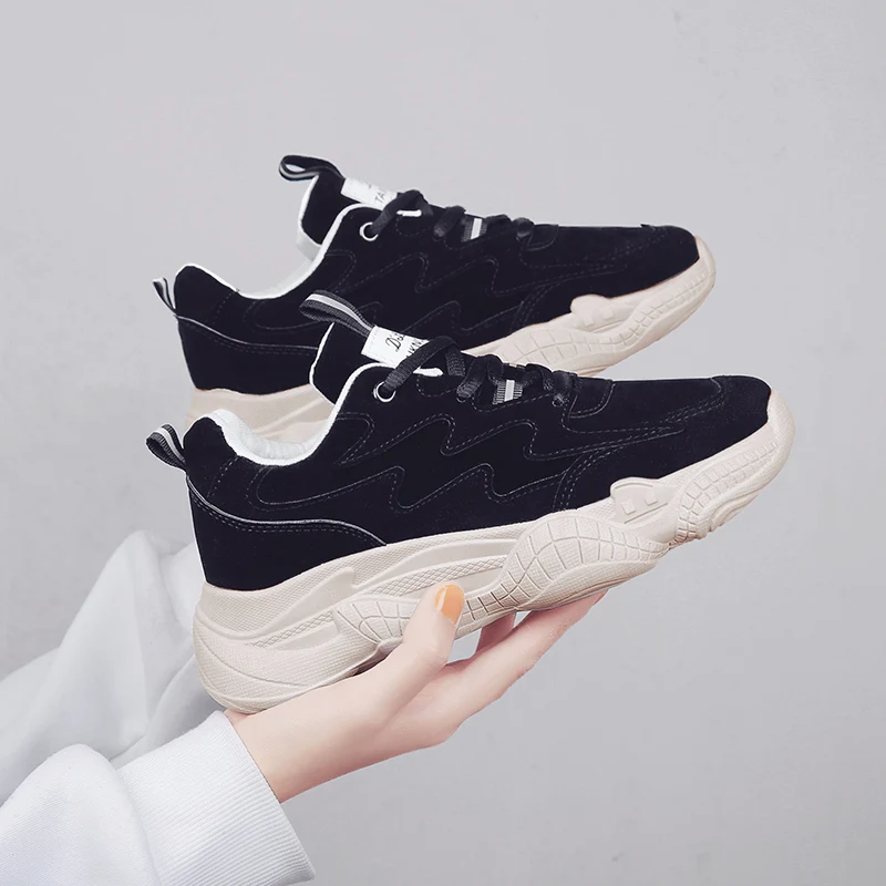 Модные женские кеды на высокой платформе женская обувь черные кроссовки