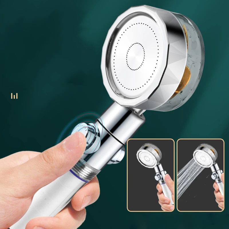 high pressure spray nozzle 360 degrees rotating rainfall water saving with small fan hand held shower head bathroom accessories free global shipping